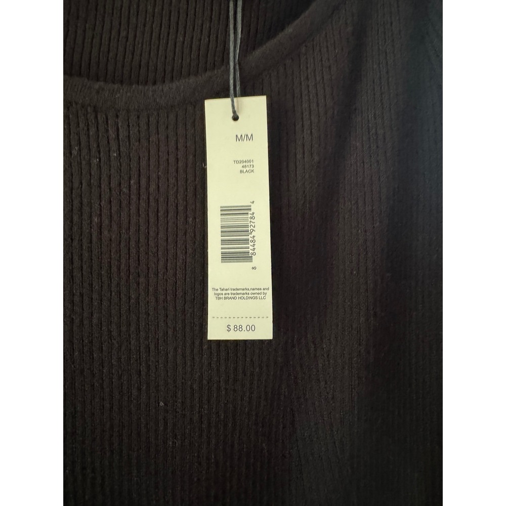 NWT Tahari Black Ribbed Knit Midi Dress Puff Sleeve Scoop Neck - Picture 5 of 6